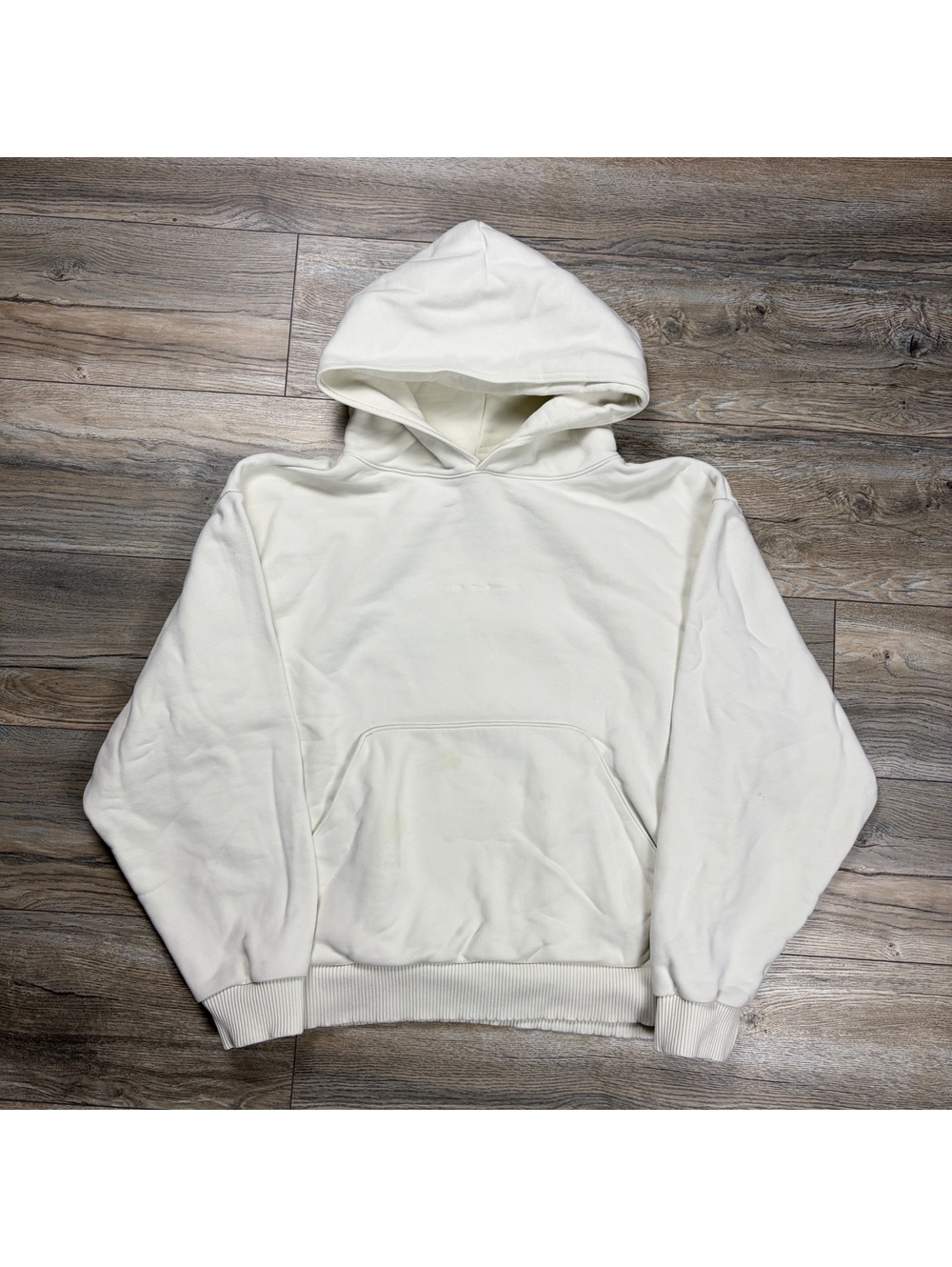 Oakley white pullover heavy weight hoodie, stains on front and sleeve.